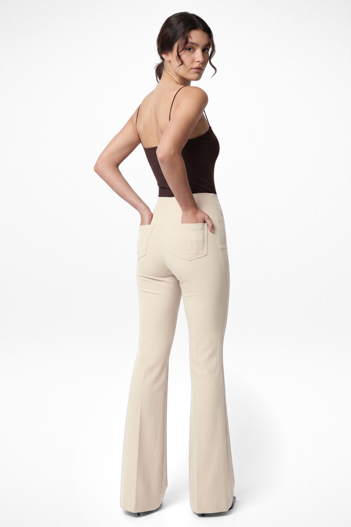 Ivy Sculpted High Waist Bootcut Trousers - ButterCream Beige