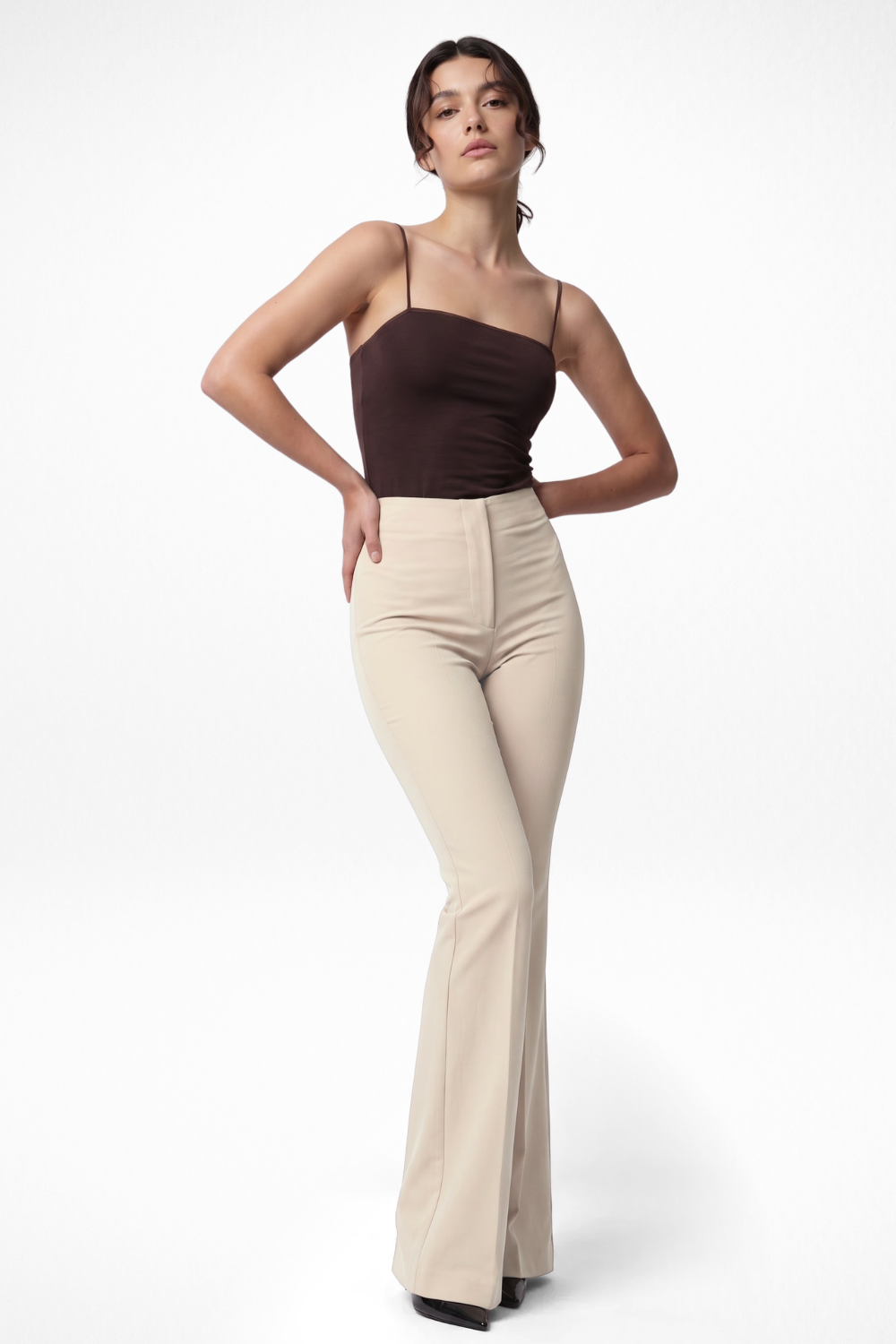 Ivy Sculpted High Waist Bootcut Trousers - ButterCream Beige