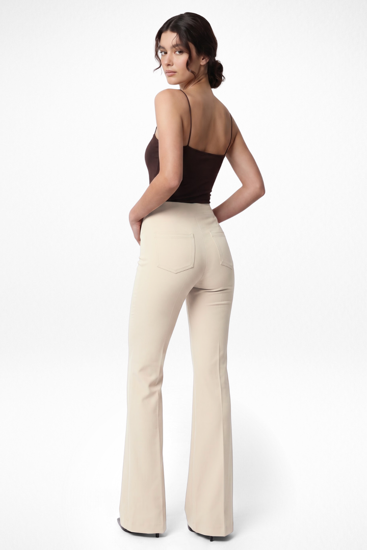 Ivy Sculpted High Waist Bootcut Trousers - ButterCream Beige