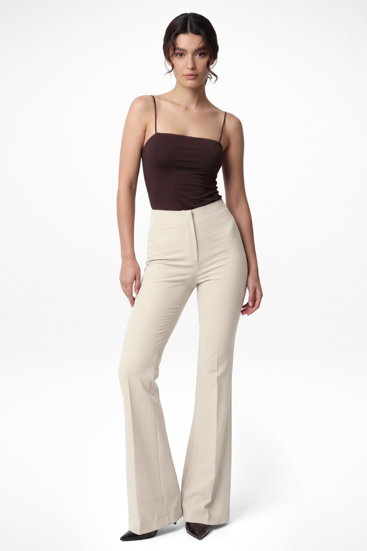 Ivy Sculpted High Waist Bootcut Trousers - ButterCream Beige