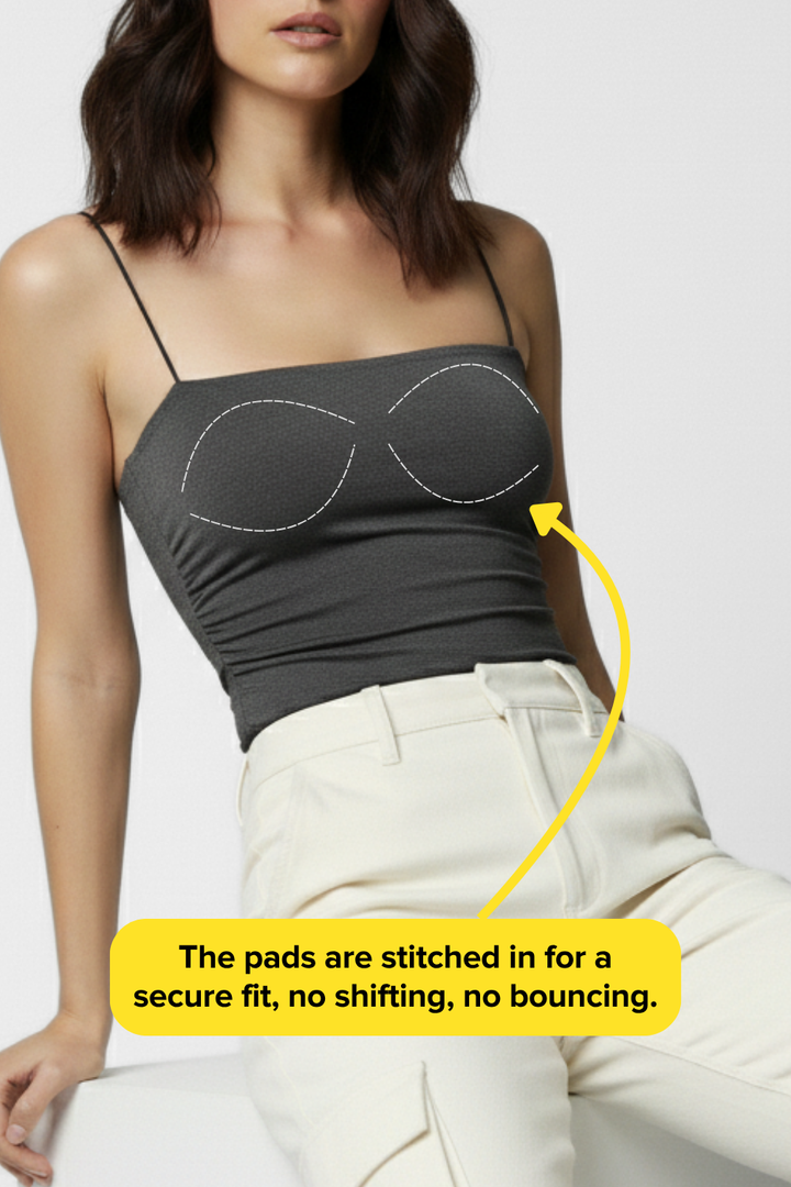 Jade Noodle Strap Inbuilt Bra Top - Gray