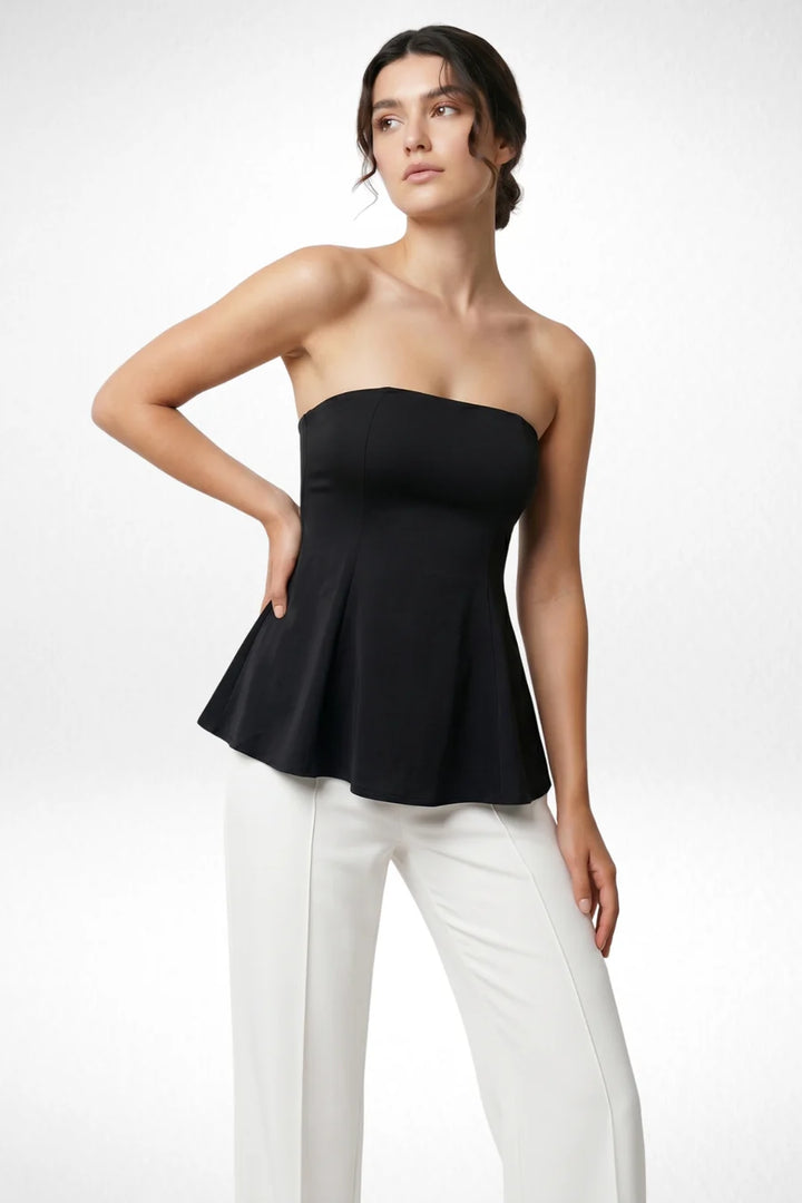 Elina Strapless Peplum Top - Black
