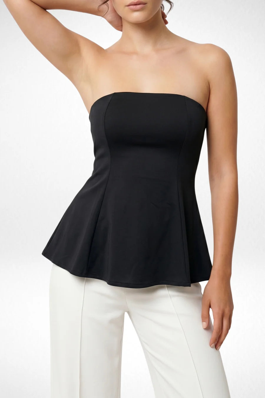 Elina Strapless Peplum Top - Black
