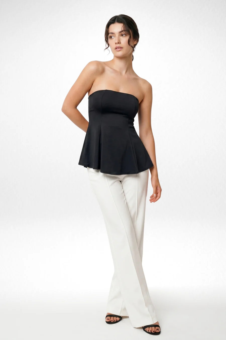 Elina Strapless Peplum Top - Black