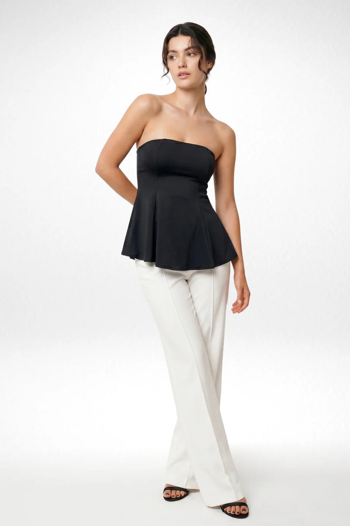 Elina Strapless Peplum Top - Black