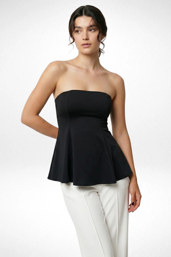Elina Strapless Peplum Top - Black