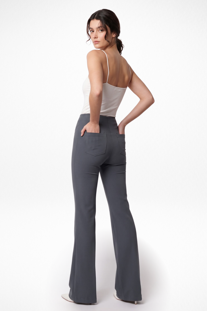Ivy Sculpted High Waist Bootcut Trousers - Corporate Grey