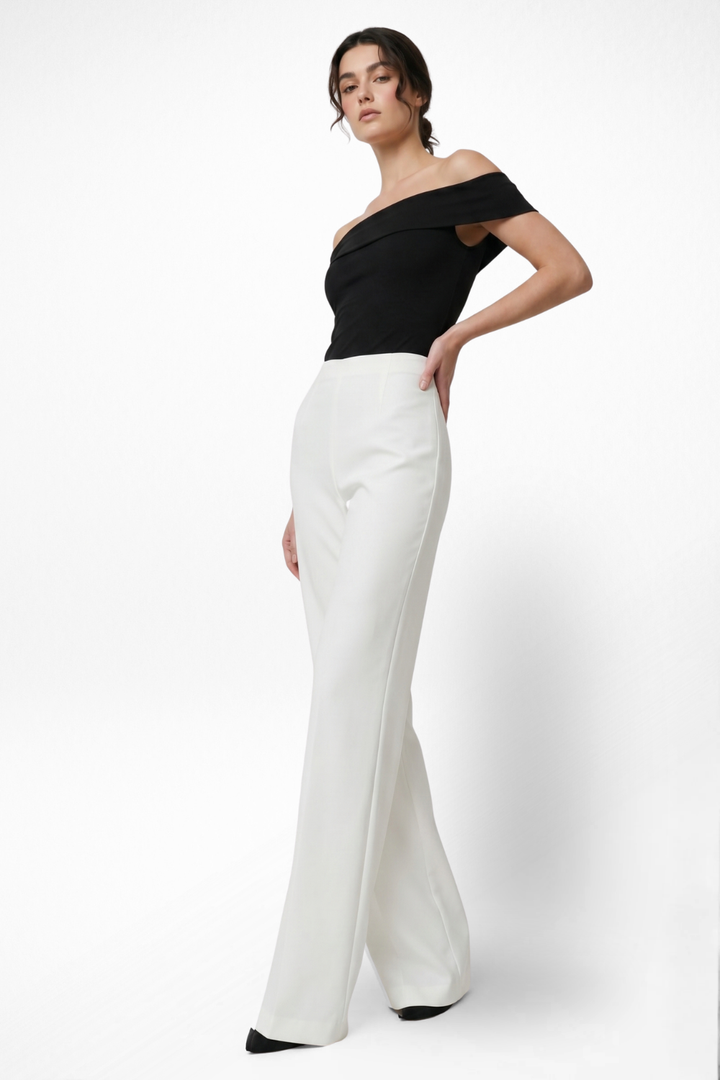 Boss Babe High Waist Wide Leg Pants - Egg White