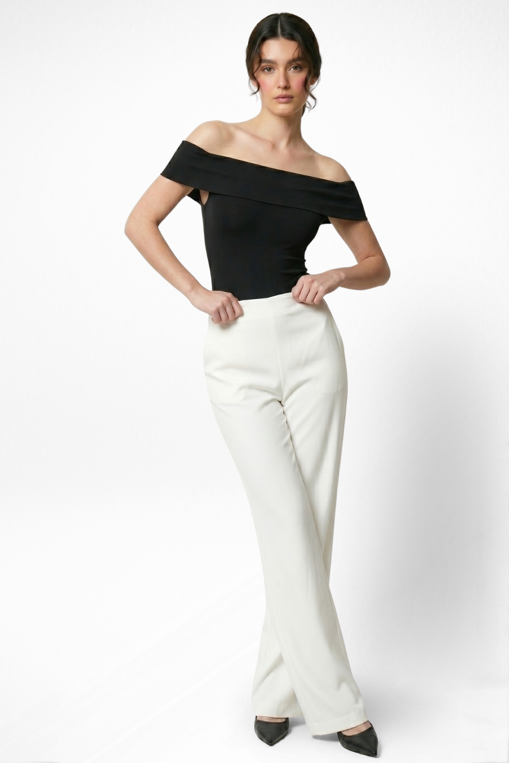 Boss Babe High Waist Wide Leg Pants - Egg White