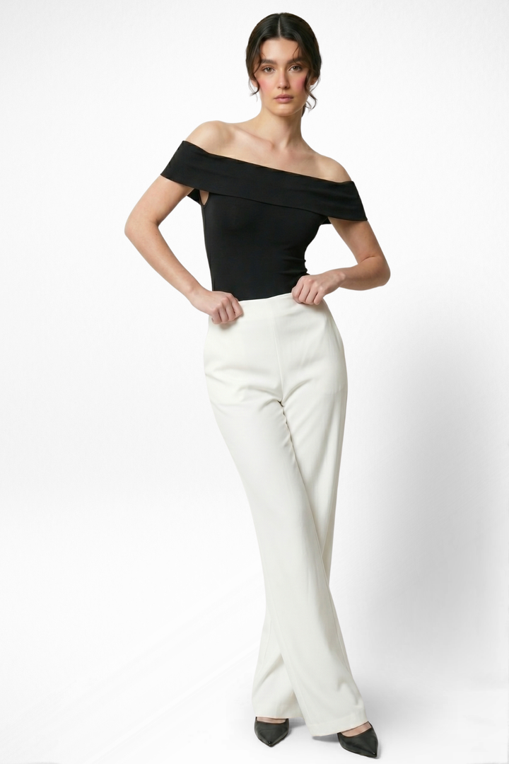Boss Babe High Waist Wide Leg Pants - Egg White