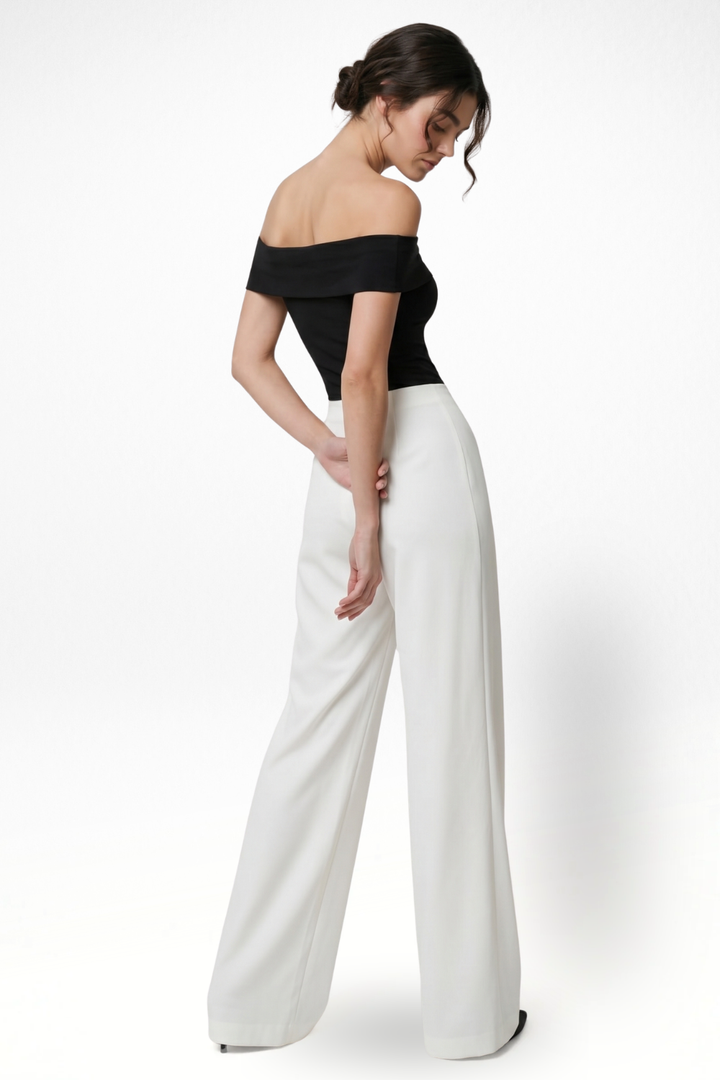 Boss Babe High Waist Wide Leg Pants - Egg White