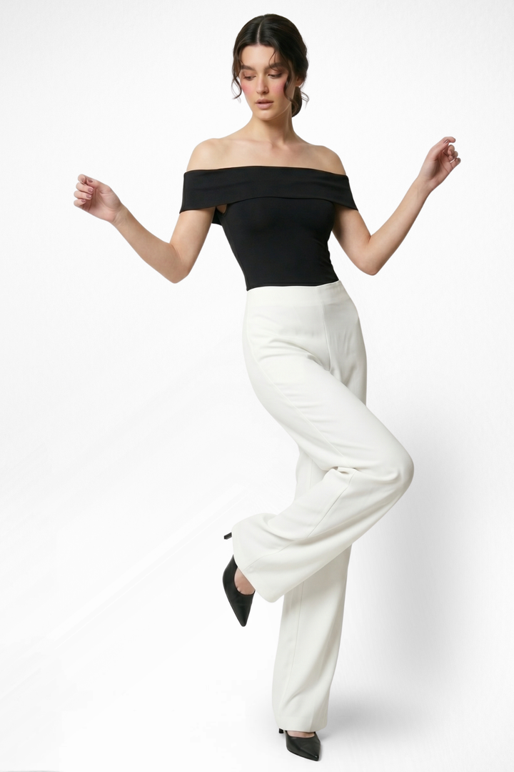 Boss Babe High Waist Wide Leg Pants - Egg White