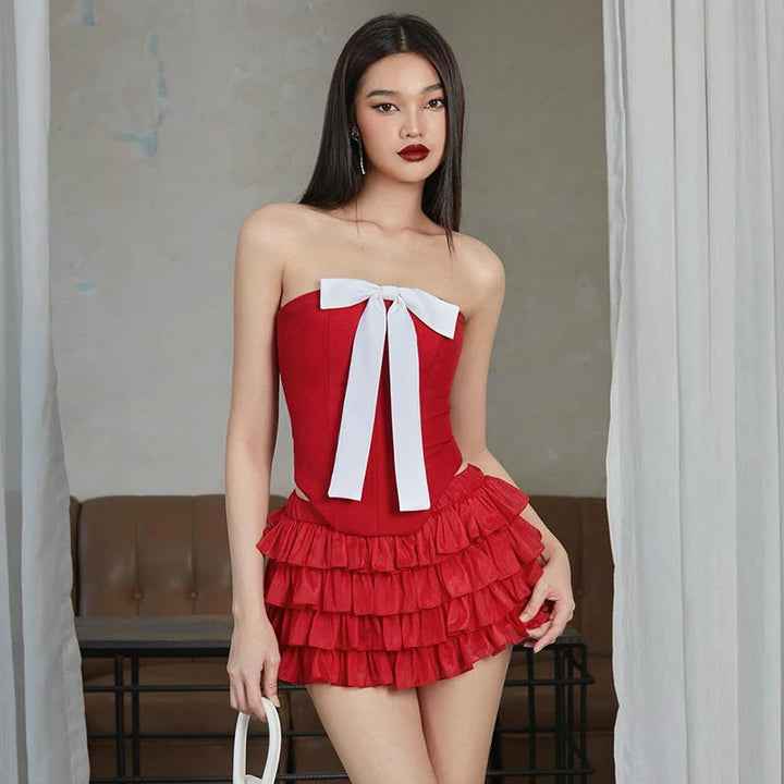 Your Christmas Bow Mini Skirt Set