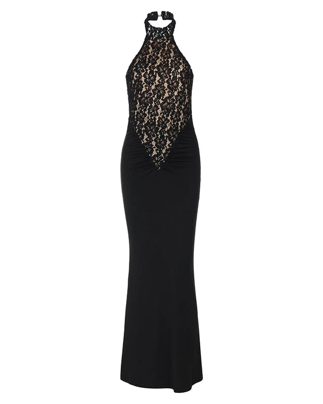 Gabriela Lacework Halter Neck Maxi Dress