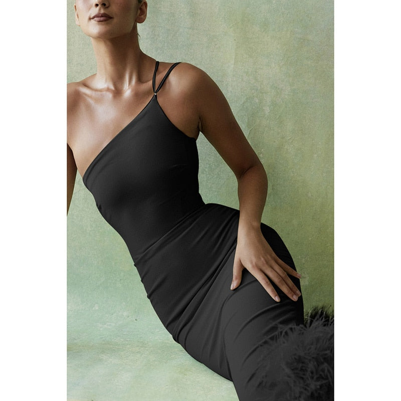 Giana One Shoulder Feather Dress
