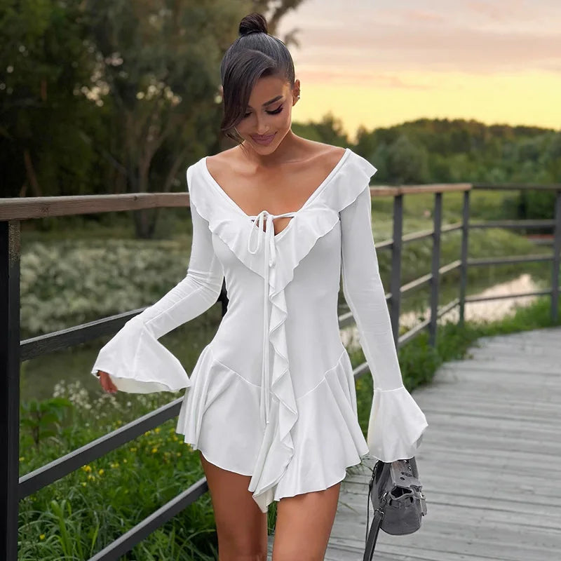 Bree V Neck Ruffle Mini Dress