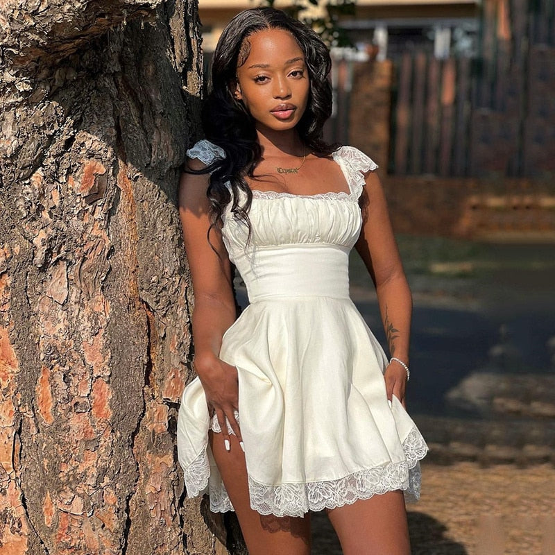 beach bash dress Sexy Two Piece Falbala White Short Beach Party Dress FancyVestido