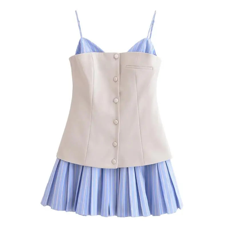 Trina Patchwork Pleated Mini Dress