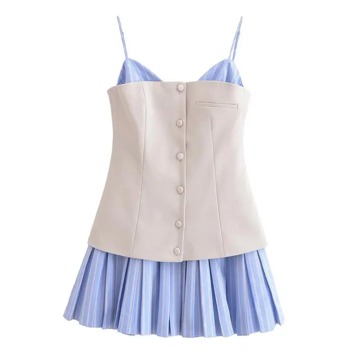 Trina Patchwork Pleated Mini Dress