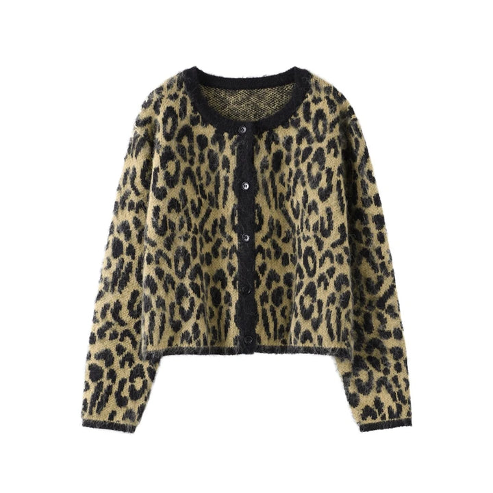 Amgias Leopard Print Sweater Cardigan