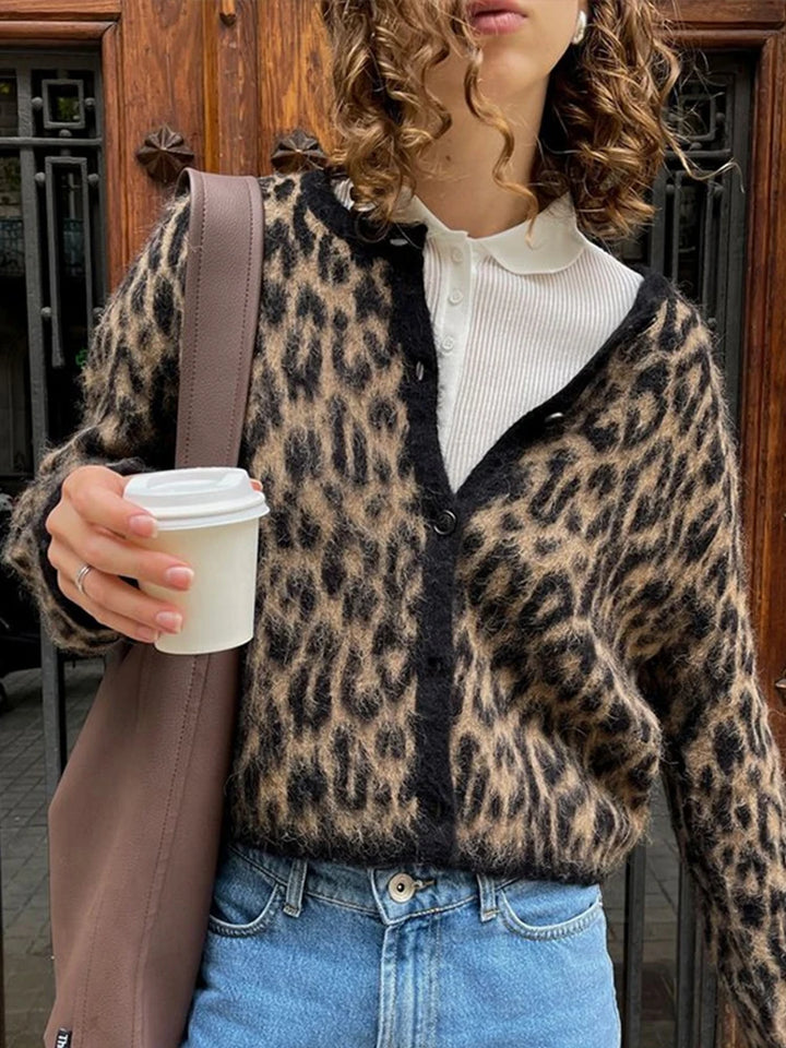 Amgias Leopard Print Sweater Cardigan