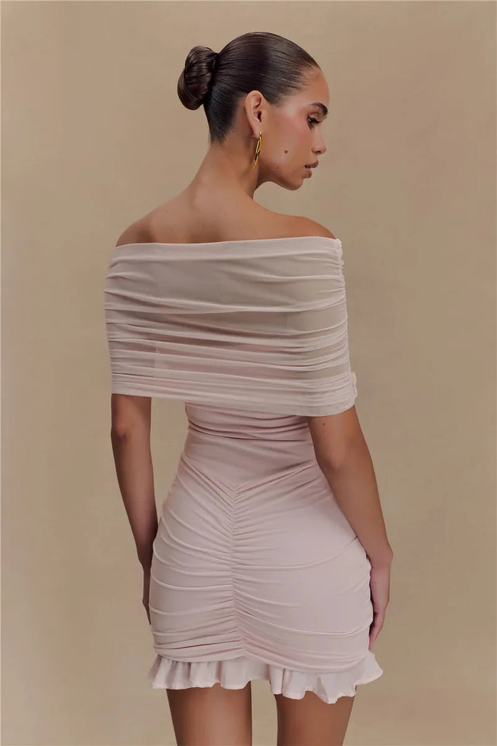 Lucy Off Shoulder Mini Mesh Dress