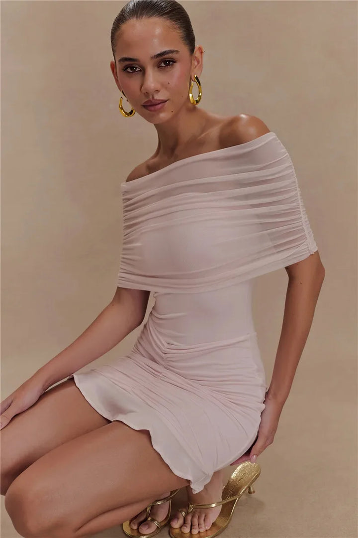 Lucy Off Shoulder Mini Mesh Dress