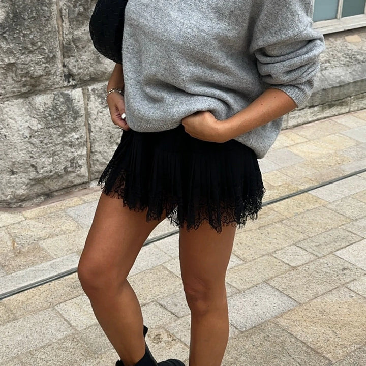 Stassi Pleated Mini Lace Skirt