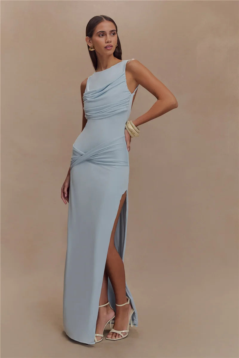 backless ruched maxi dress Mariah Backless Ruched Maxi Dress - Cream