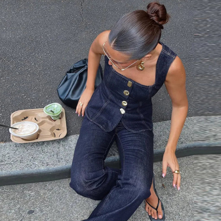 Office Era Square Neck Denim Set