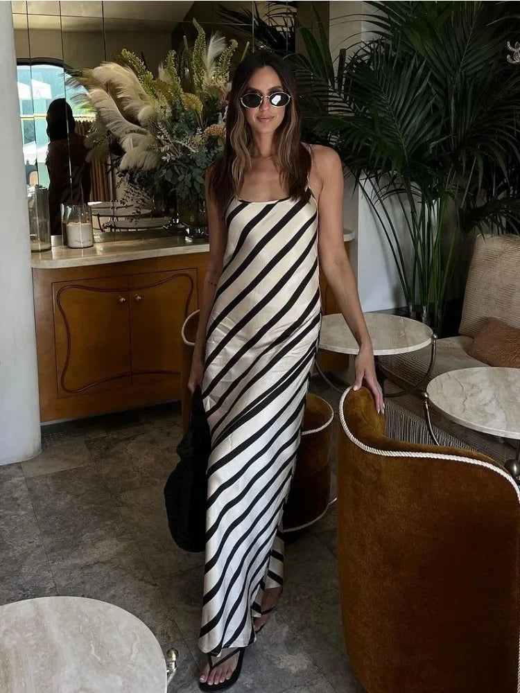 Just Your Stripe Backless Maxi Dress