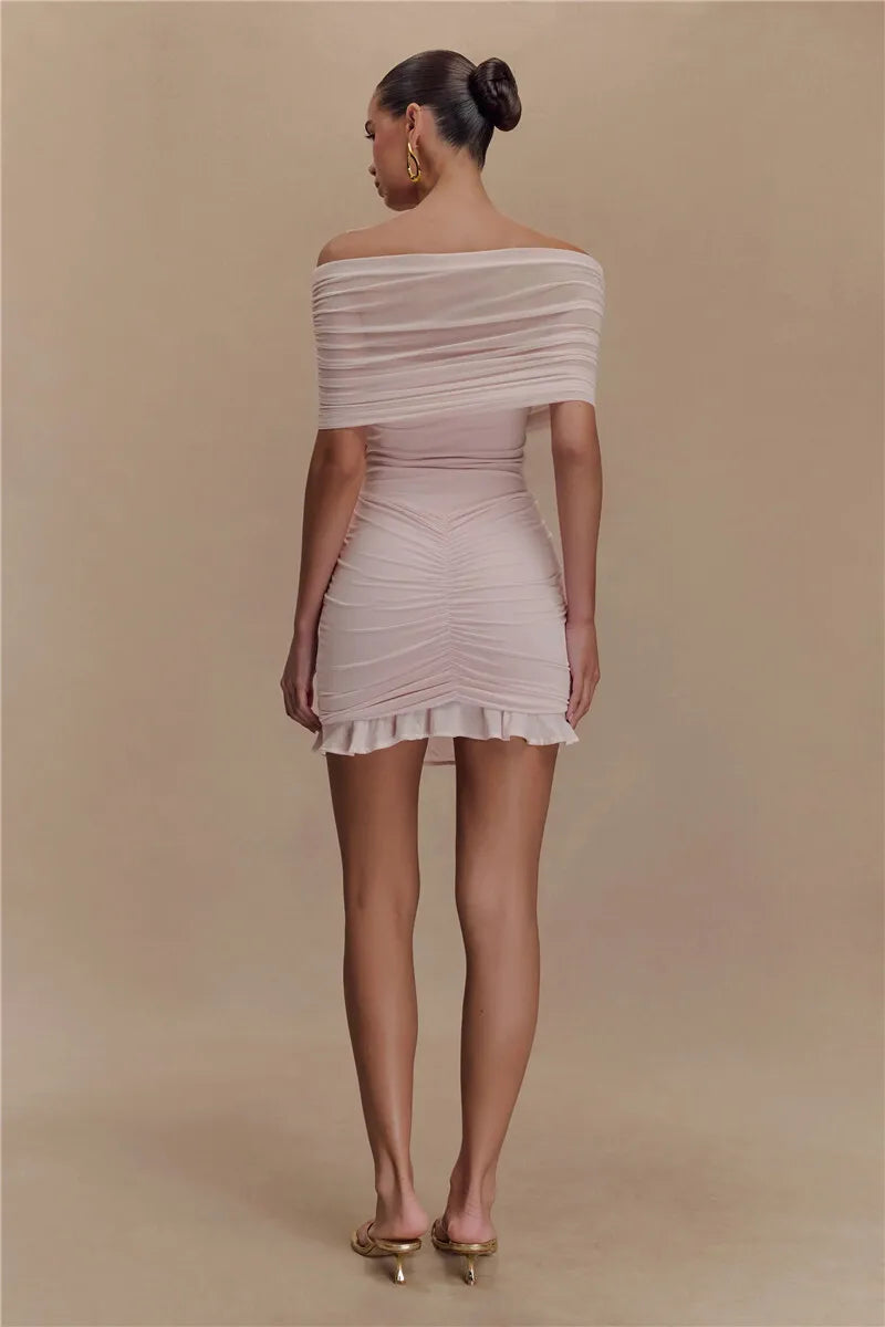 Lucy Off Shoulder Mini Mesh Dress
