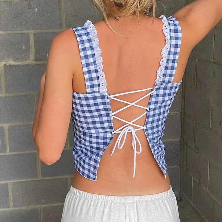 Gingham Glam Backless Cami Top