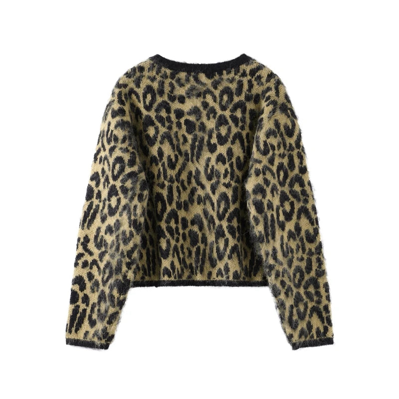 Amgias Leopard Print Sweater Cardigan