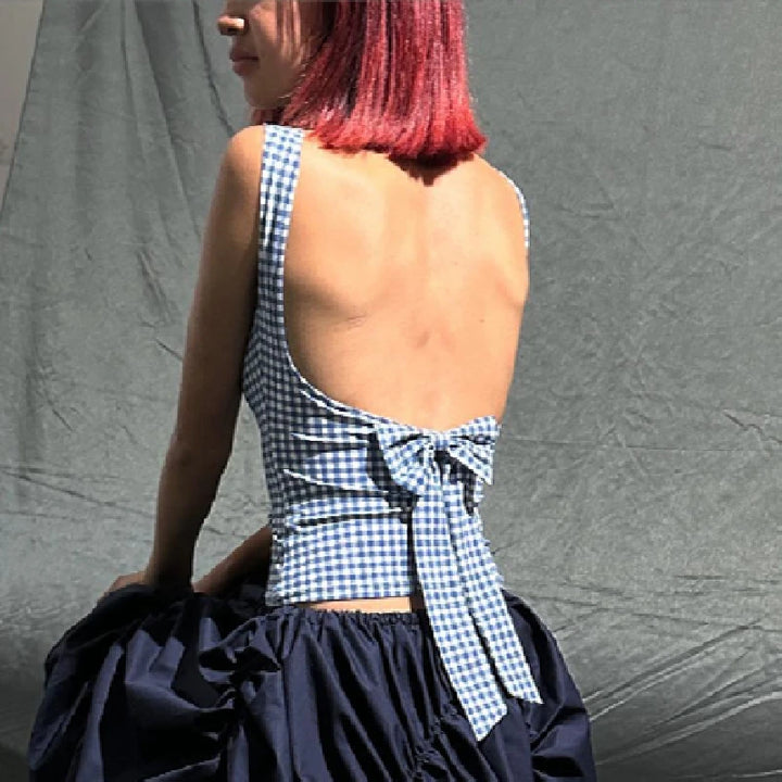 Blue Moon Plaid Backless Top