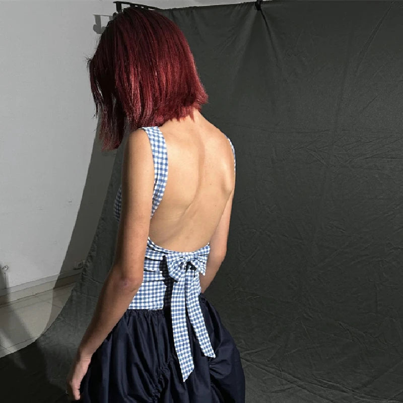 Blue Moon Plaid Backless Top