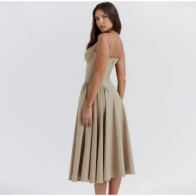 Parisians Low Cut Pleated A Line Dress