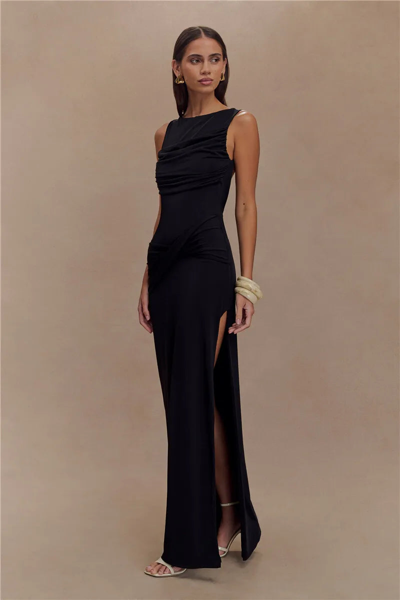 backless ruched maxi dress Backless Ruched Maxi Dress In Grey | EGO US
