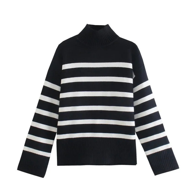 Madisyn Stripe Oversize Turtleneck Sweater