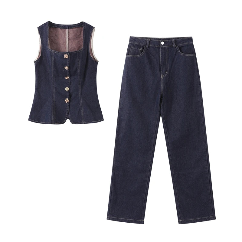 Office Era Square Neck Denim Set