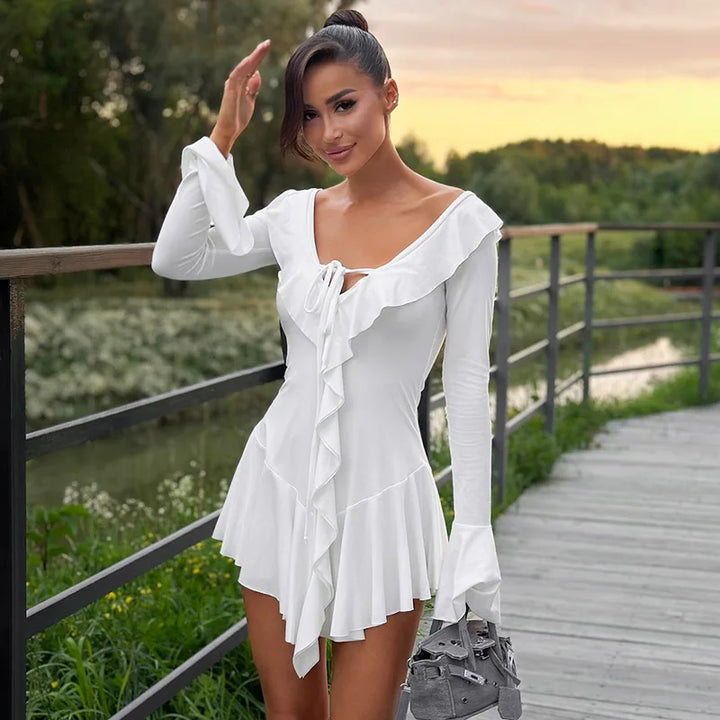 Bree V Neck Ruffle Mini Dress