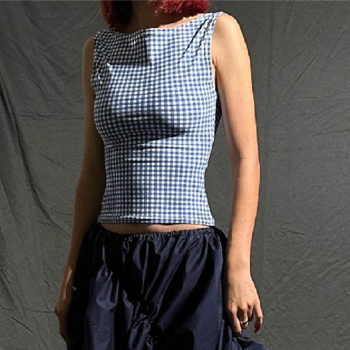 Blue Moon Plaid Backless Top