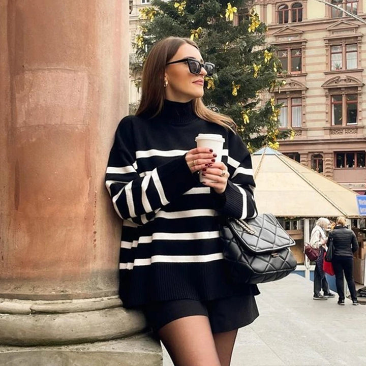 Madisyn Stripe Oversize Turtleneck Sweater