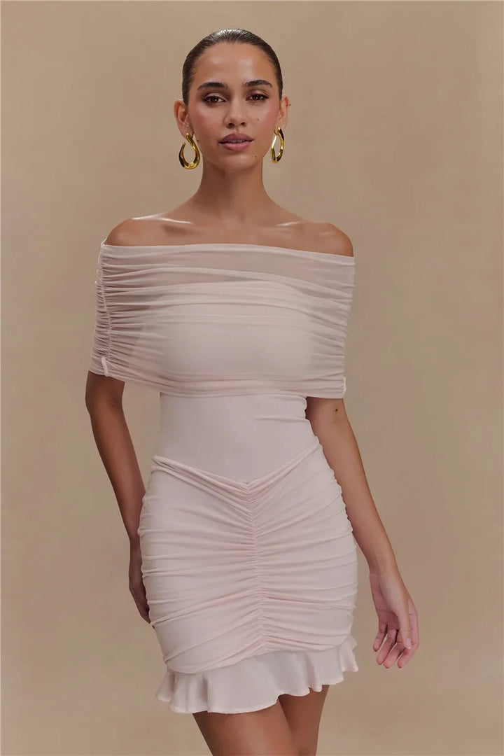Lucy Off Shoulder Mini Mesh Dress