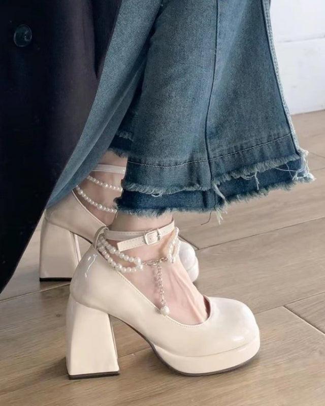 Messina Pearl Lace Chunky Heels