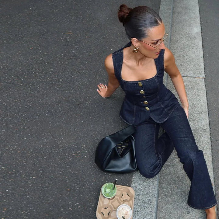 Office Era Square Neck Denim Set