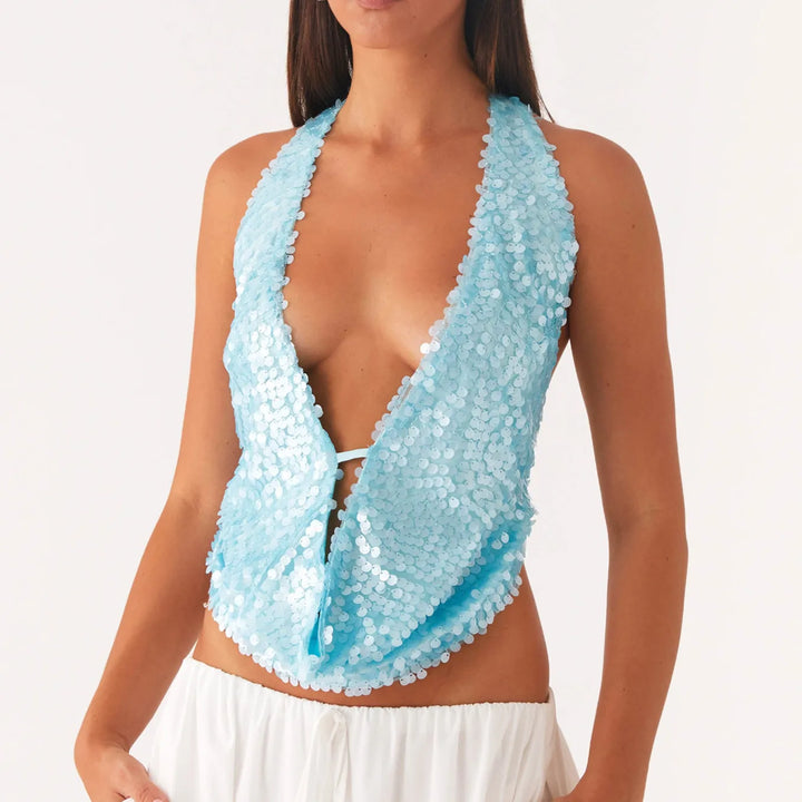 Ciara Deep V Neck Sequin Top