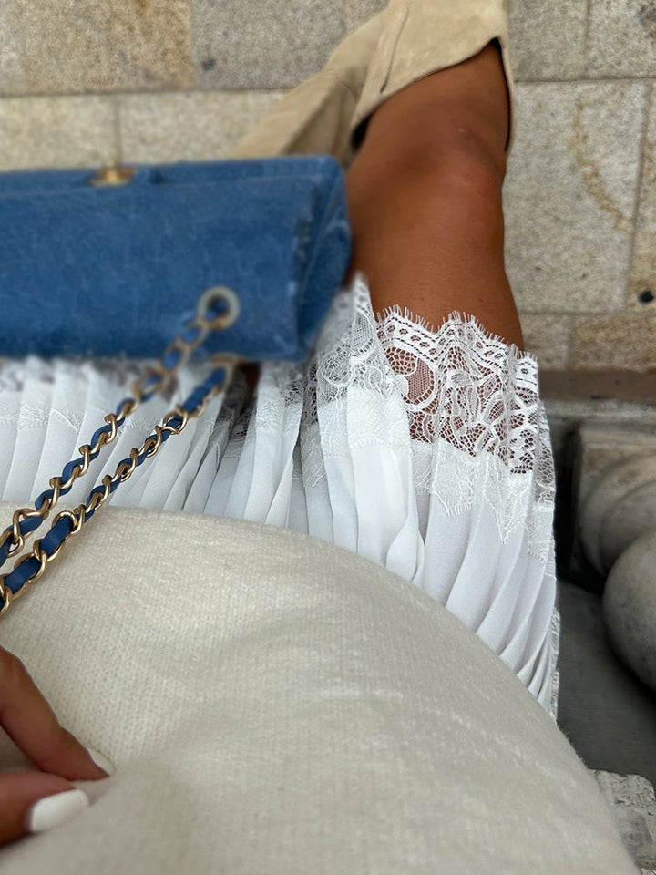 Stassi Pleated Mini Lace Skirt