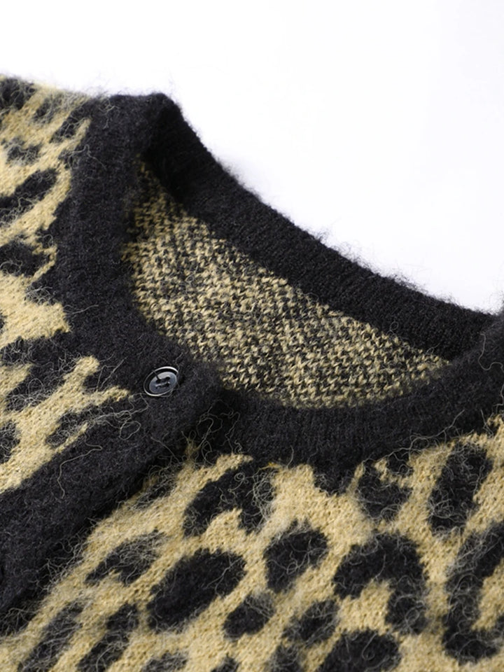 Amgias Leopard Print Sweater Cardigan