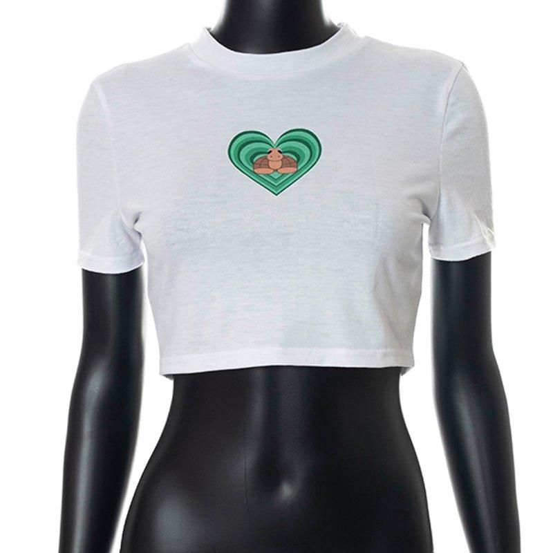 'Art of Heart' White Crop Top - Bella Chix Co